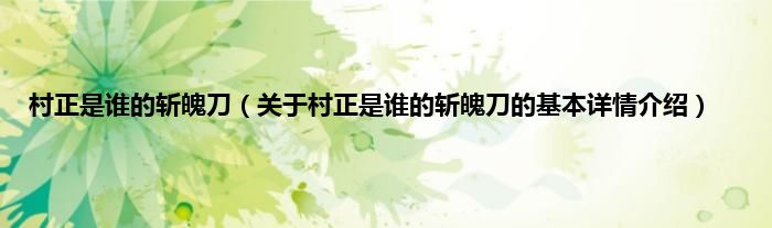 村正是谁的斩魄刀(关于村正是谁的斩魄刀的基本详情介绍)